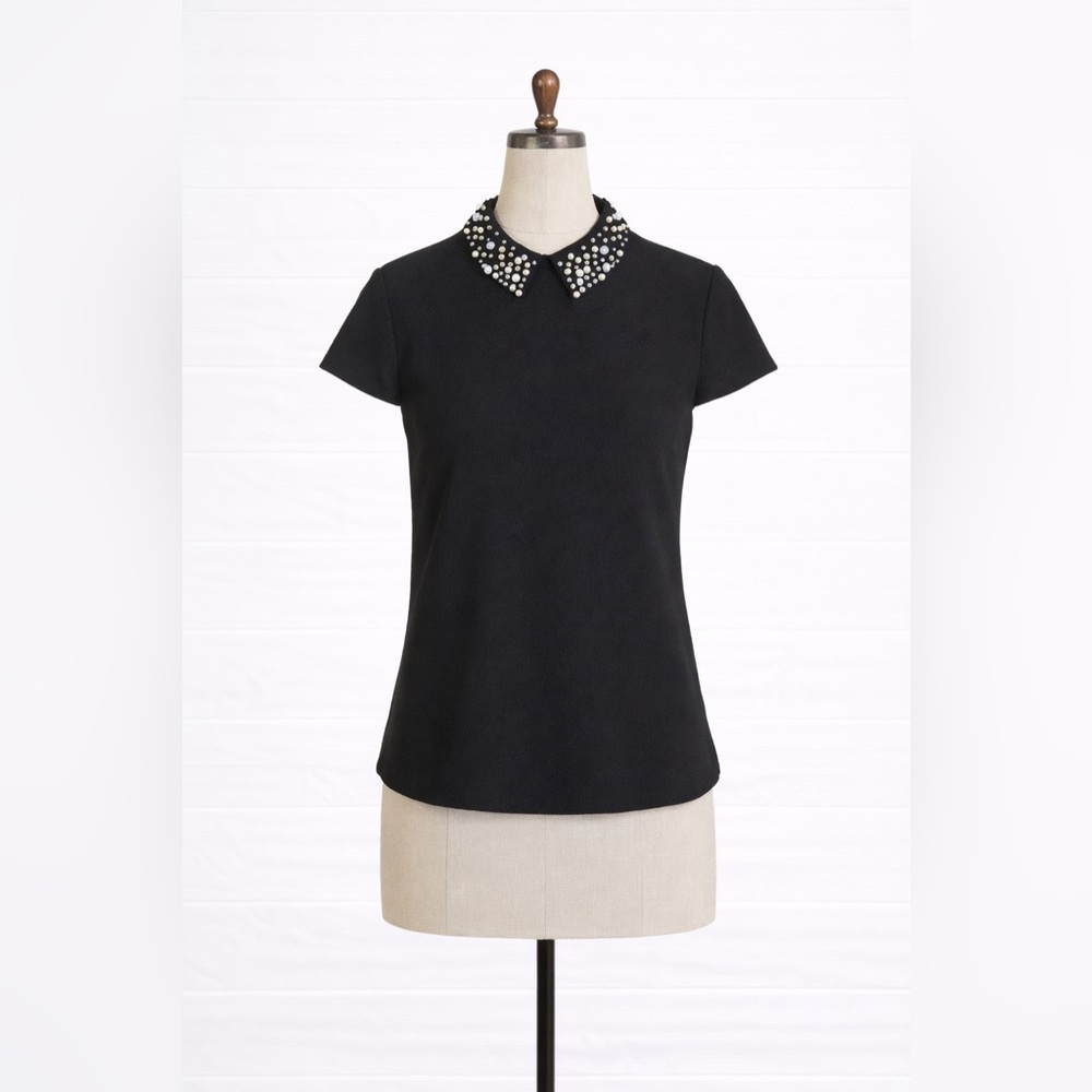 Ted Baker - Jaylen Embellished Pearl Collar Top - Black - Sz. 4 (US Sz. 10)